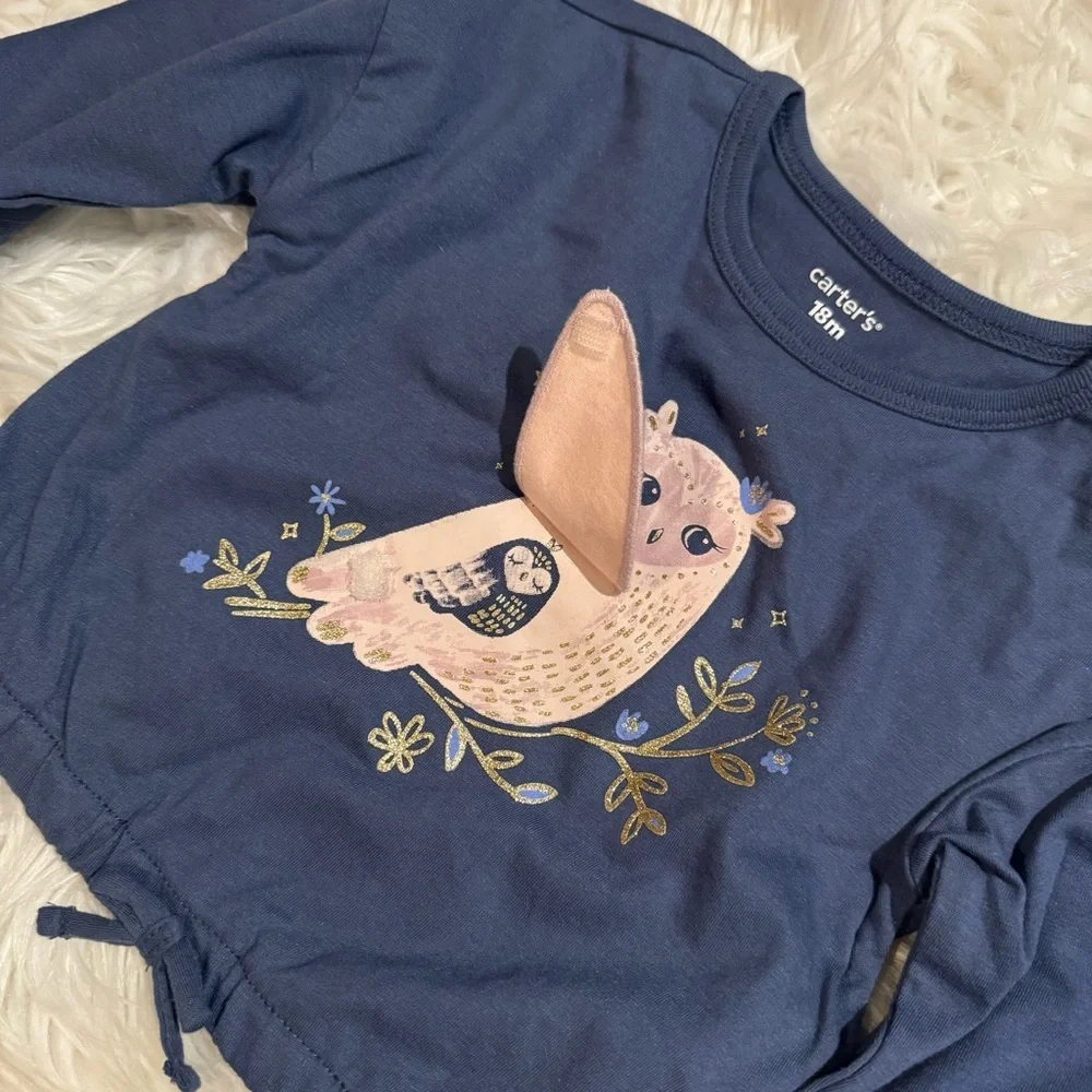 Carter’s Baby Girl 18M Navy Owl‎ Long Sleeve Top 3D Wing NWT